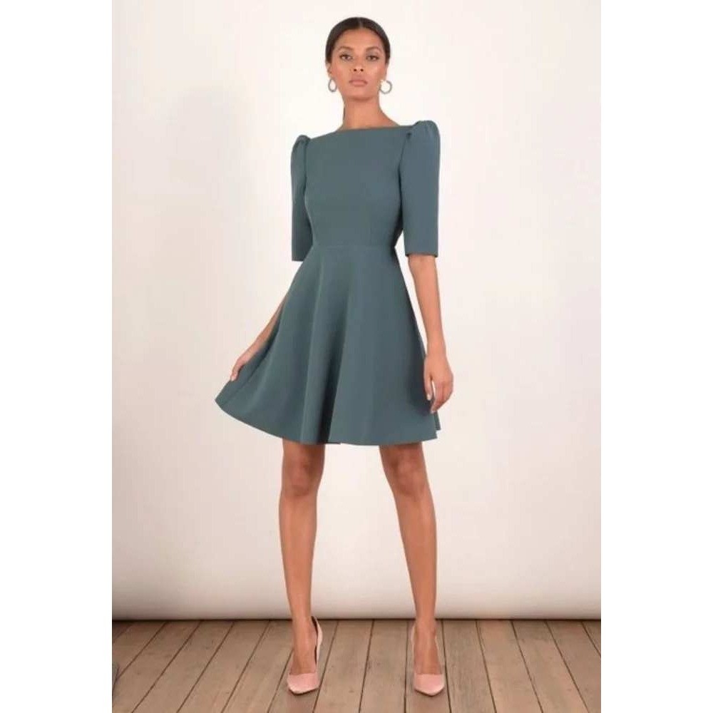 Elliatt $250 Women's Jet Teal Crepe A-Line Open Back Mini Dress in Large